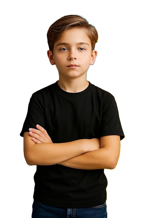 kids boys round neck half sleeve t shirt, solid plain, cotton, regular fit